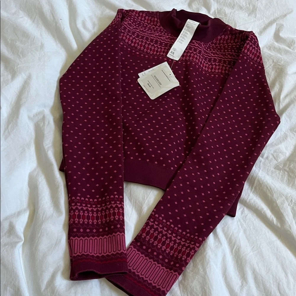 Fabletics Merlot Outfit Bundle winter workout matching set thermal fair isle - Picture 6 of 8